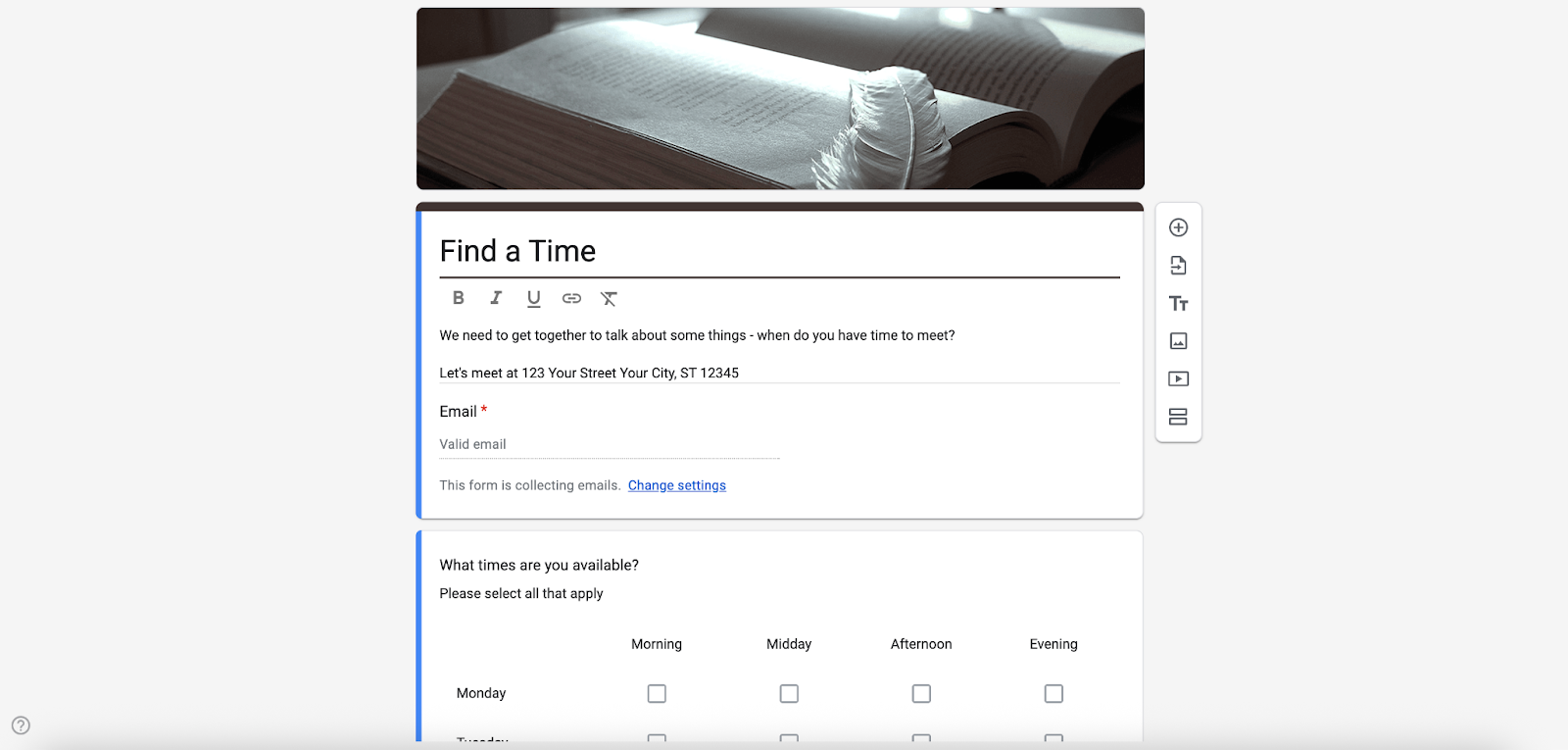Google Forms Find a Time Form Template