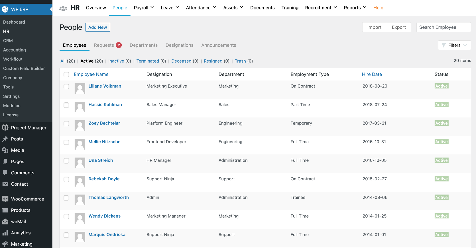 User Interface of WP ERP