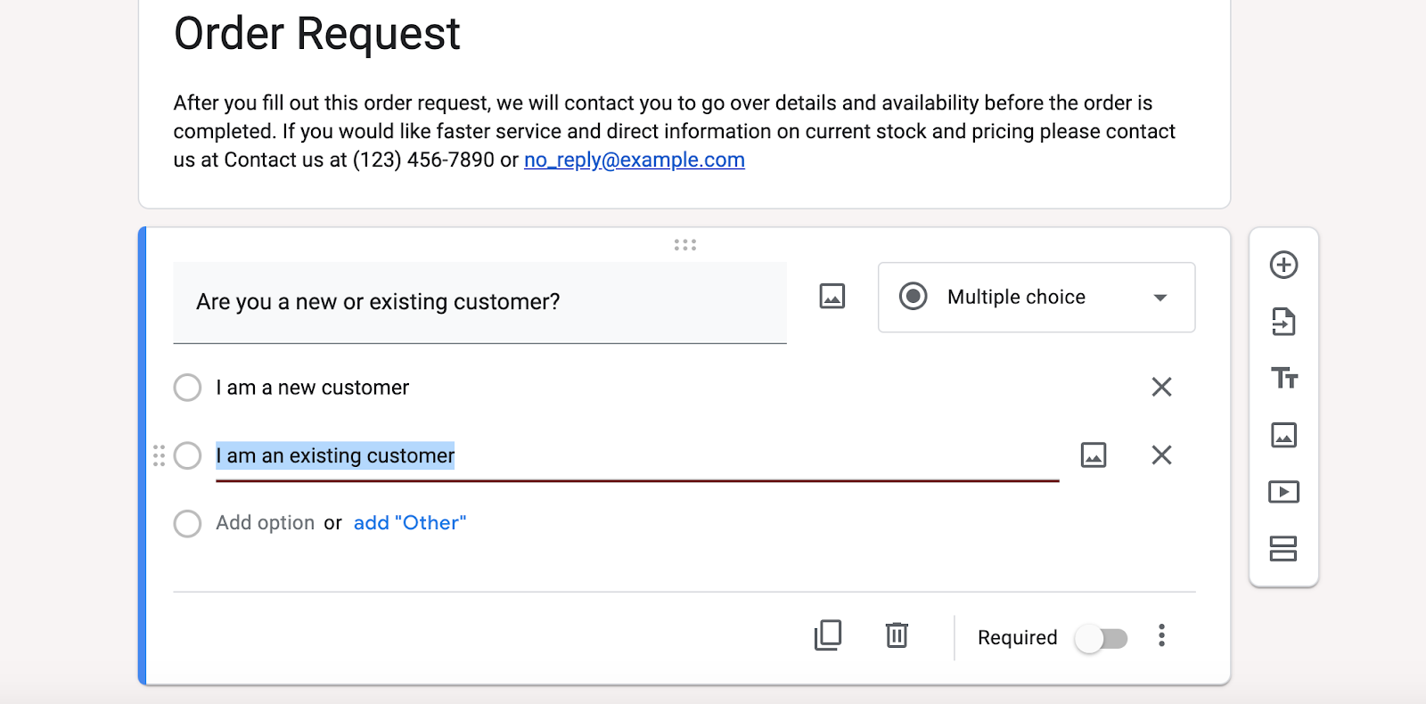 Order Request Form