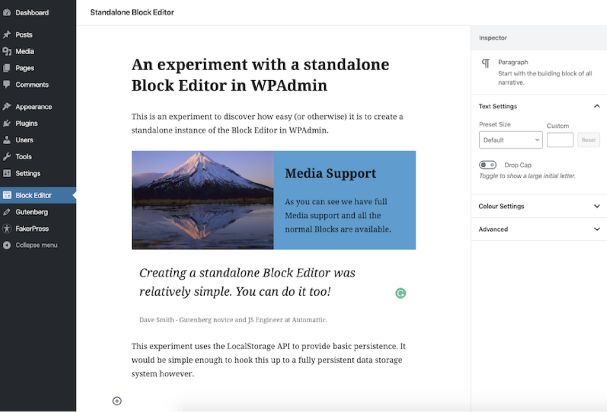 Screenshot of WordPress Block Editor