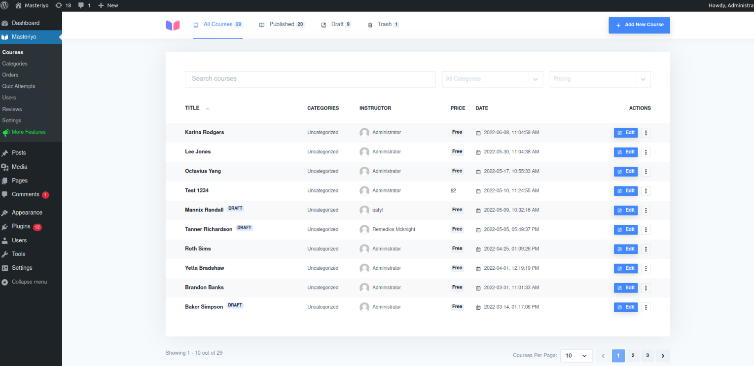 Screenshot of Masteriyo LMS