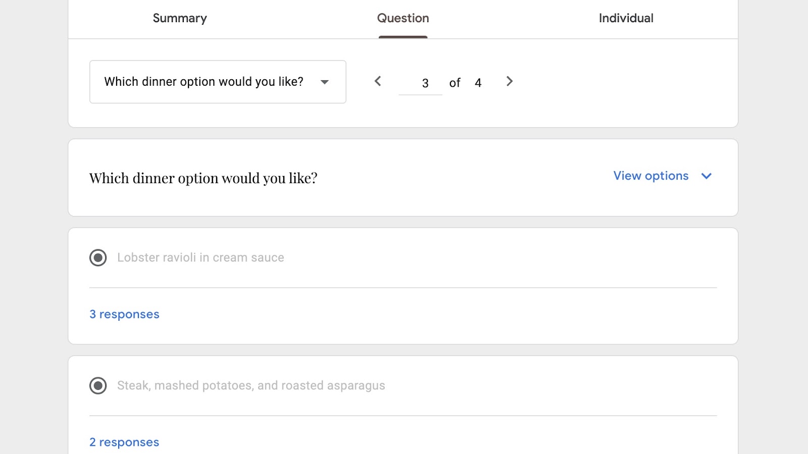 Screenshot of an RSVP form in Google Forms