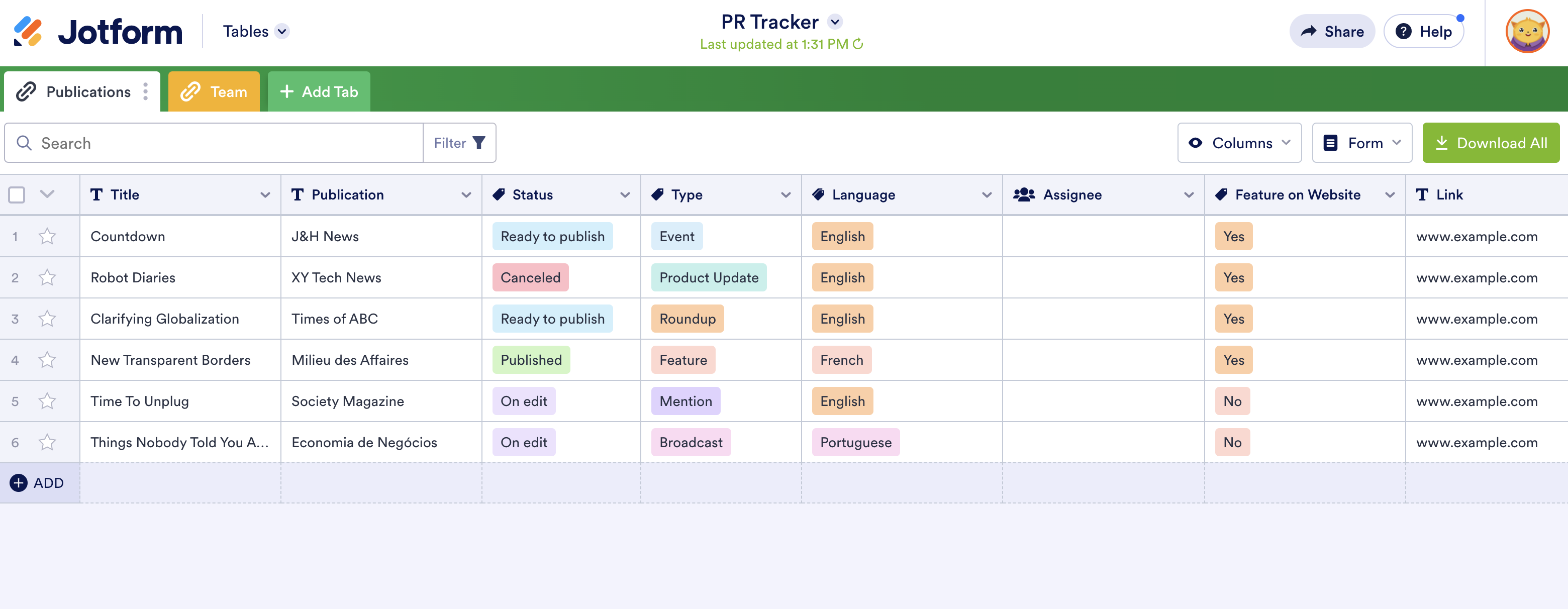 Image of PR Tracker Template