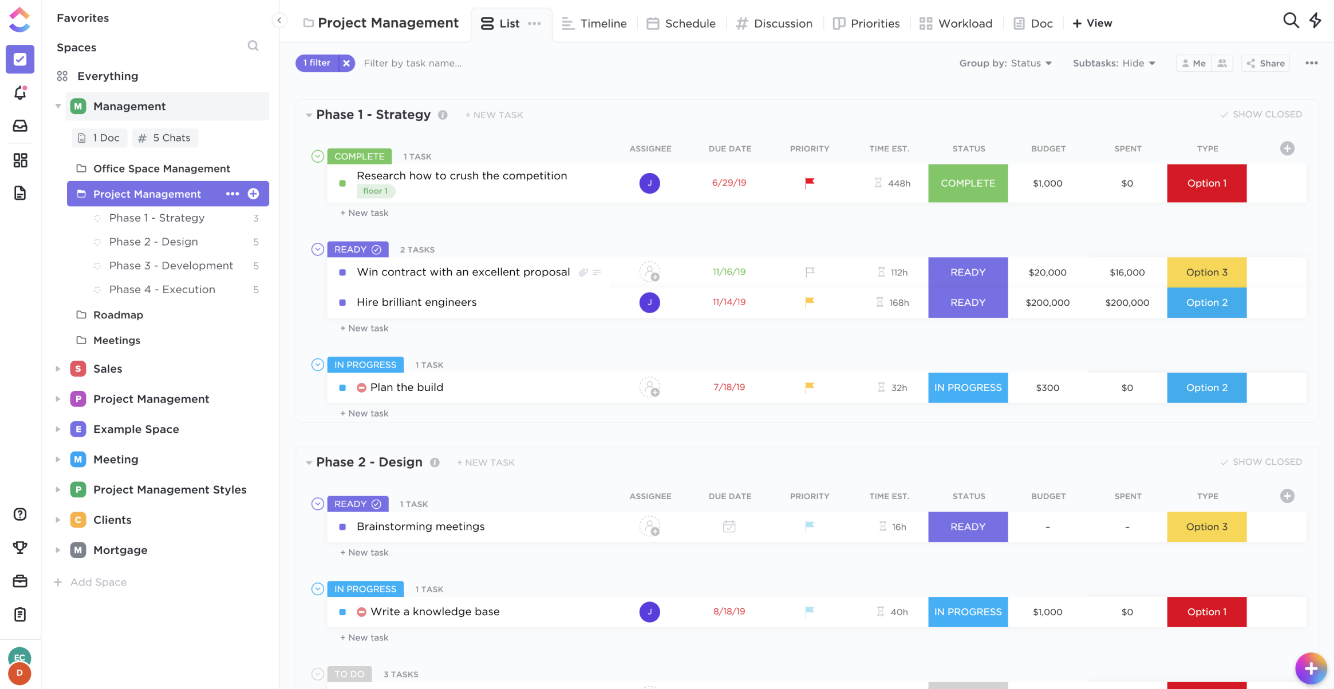 screenshot of clickup
