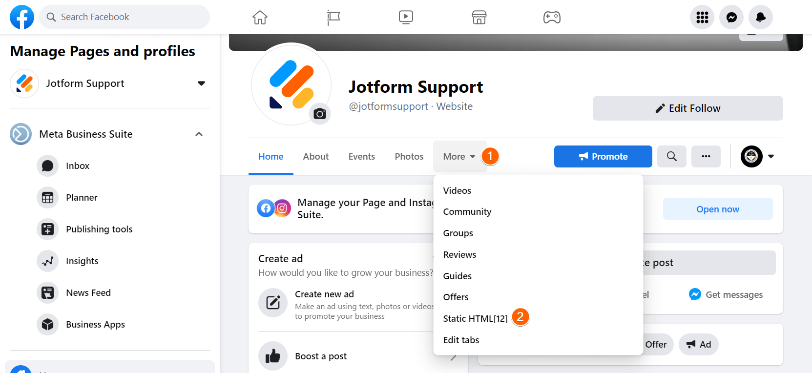 A screenshot of a Facebook page showing the Custom Iframe app