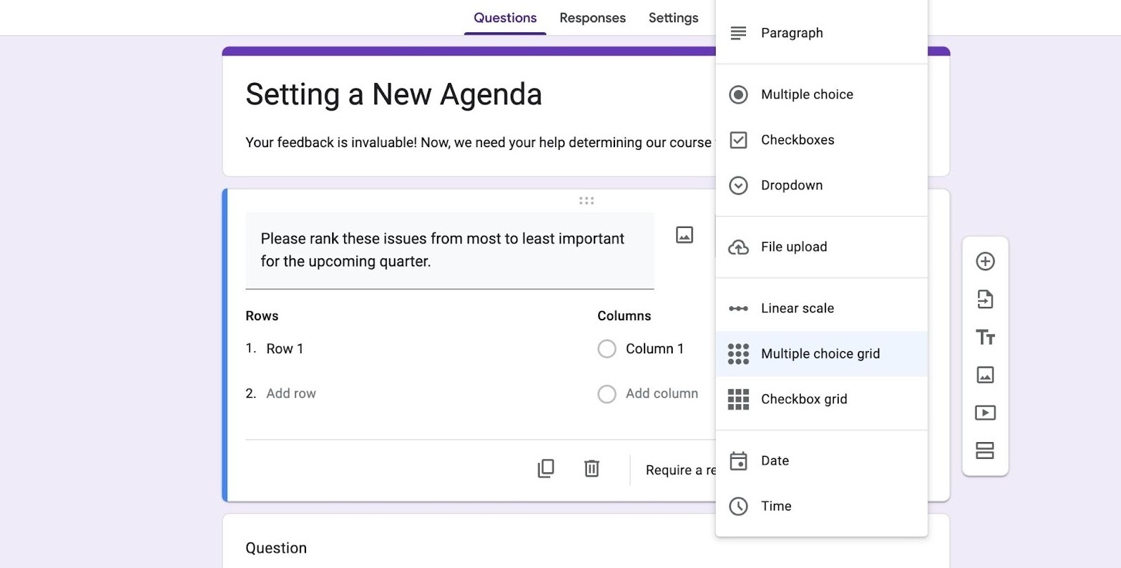 Google Forms Form Field Types List