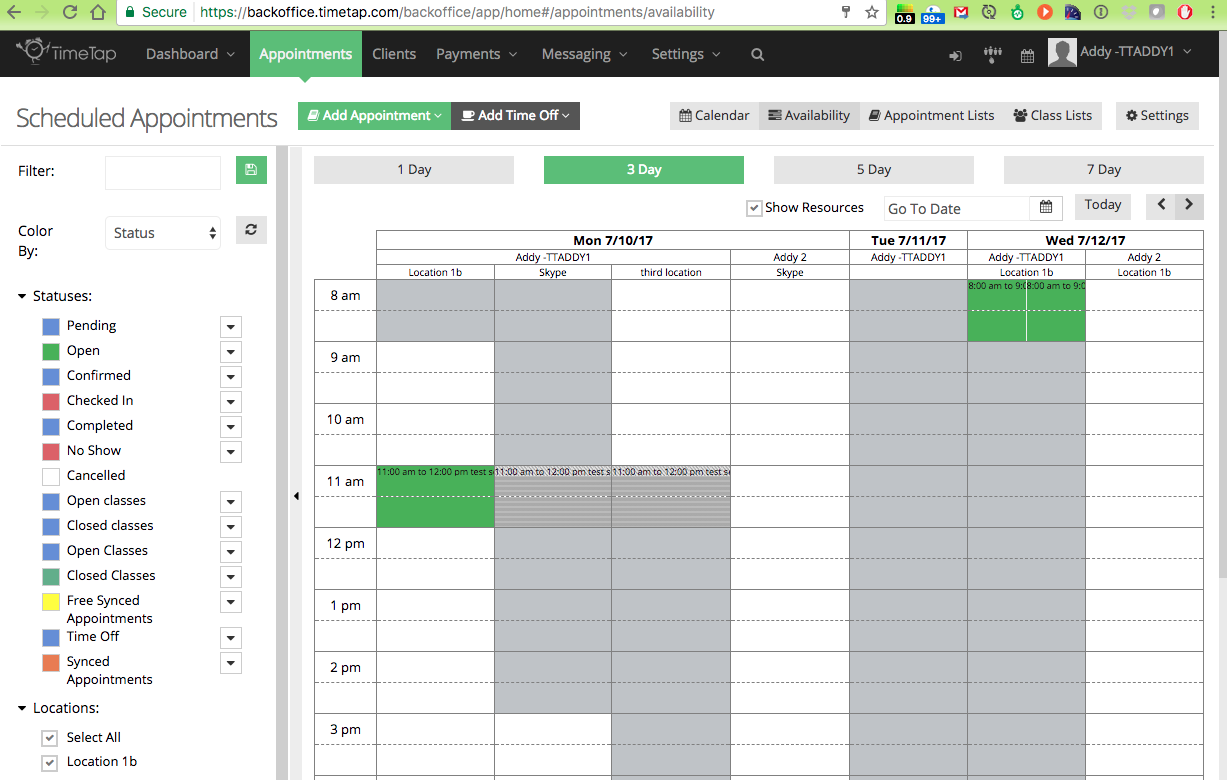 user interface of timetap