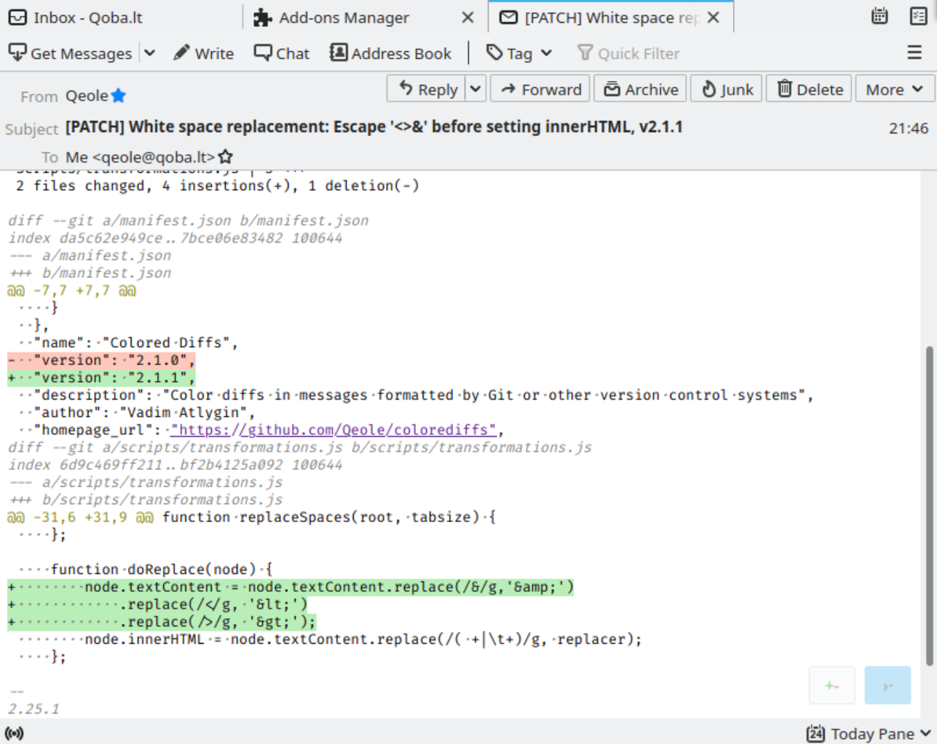 user interface of Colored Diffs