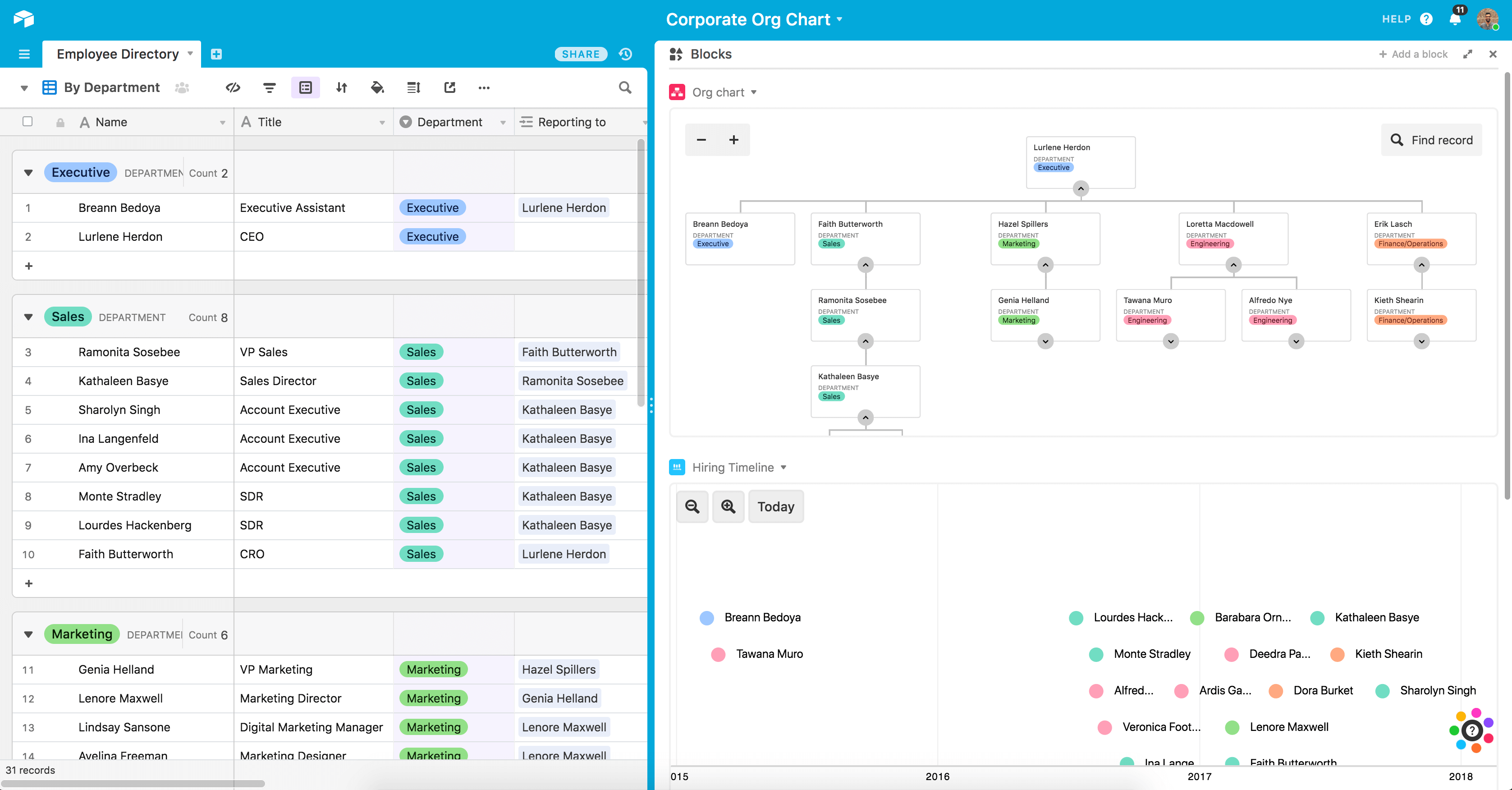 user interface of airtable