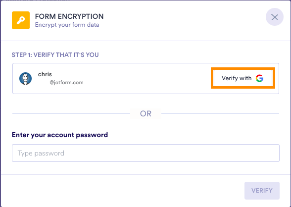 Screenshot of a user verification process on Jotform