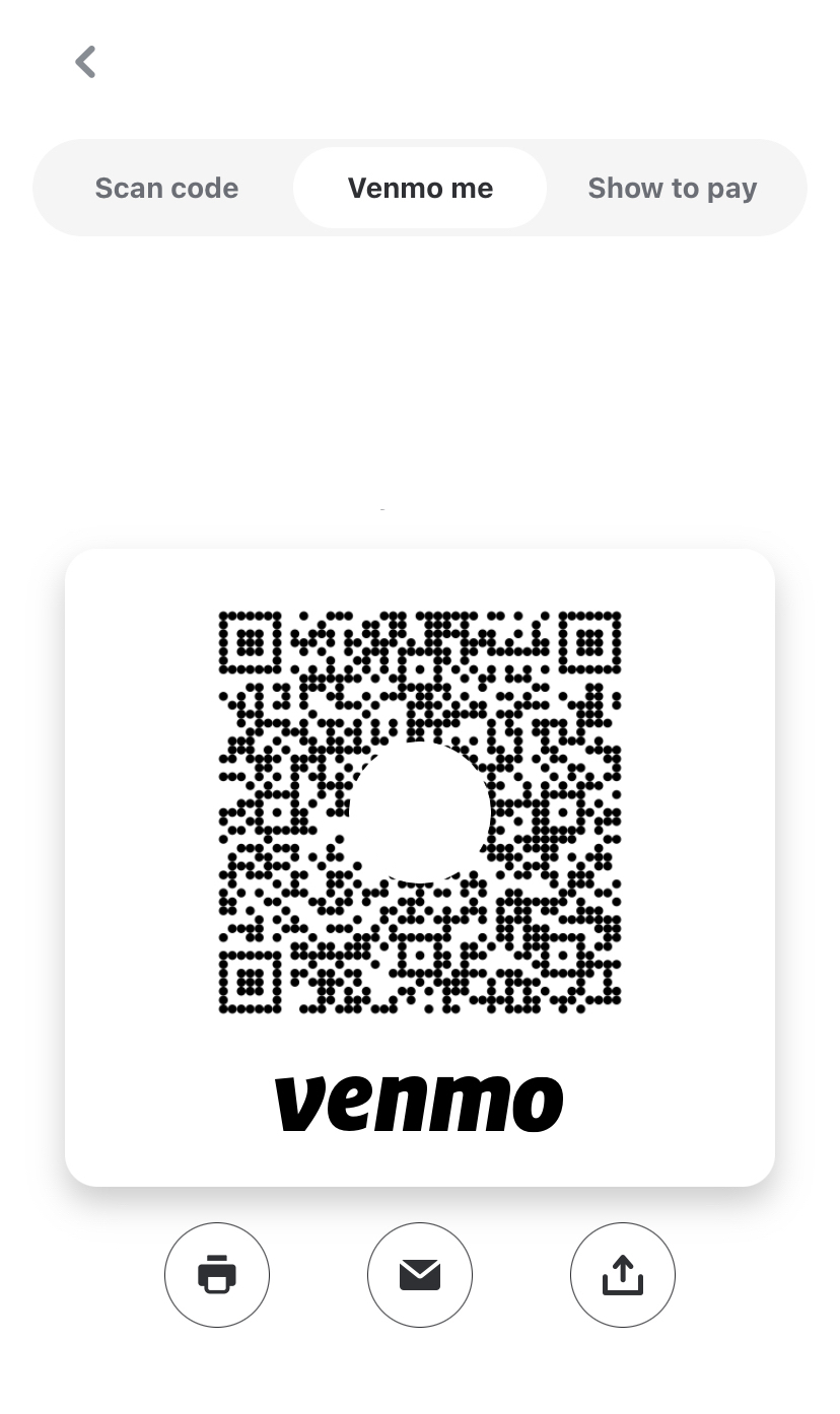 Screenshot of the 'Venmo me' option within the Venmo app