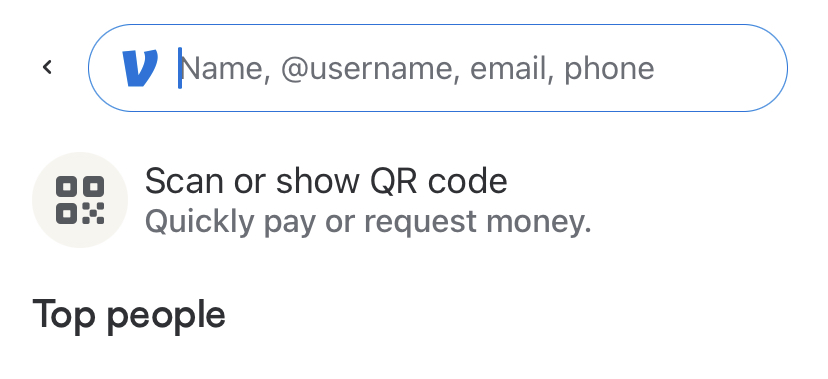 Image of the Venmo home screen highlighting the 'Pay/Request' button