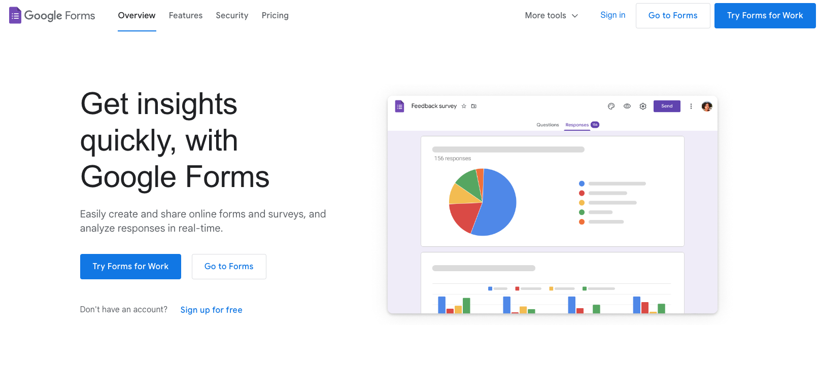landing page of google forms