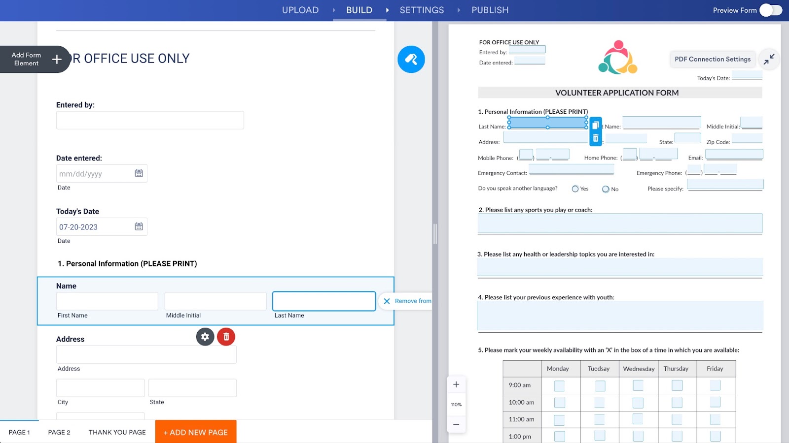user interface of jotform smart PDF formsa