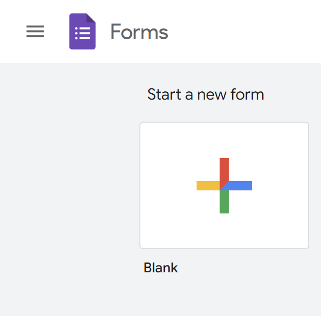 Tangkapan layar tombol “Mulai formulir baru kosong” di Google Forms