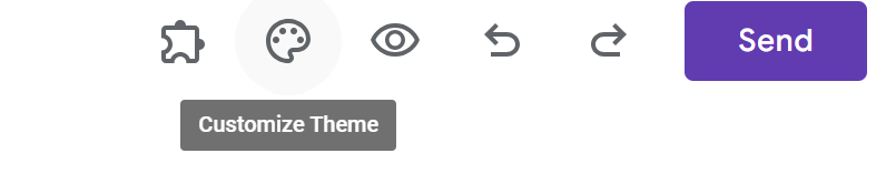 Screenshot of the top menu of a Google Form, with the “Customize Theme” button highlighted