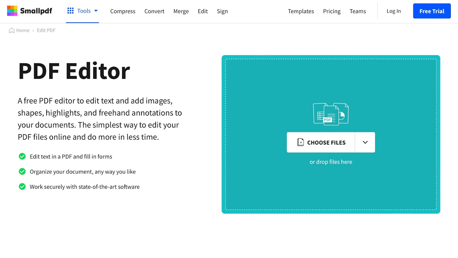 landing page of smallPDF