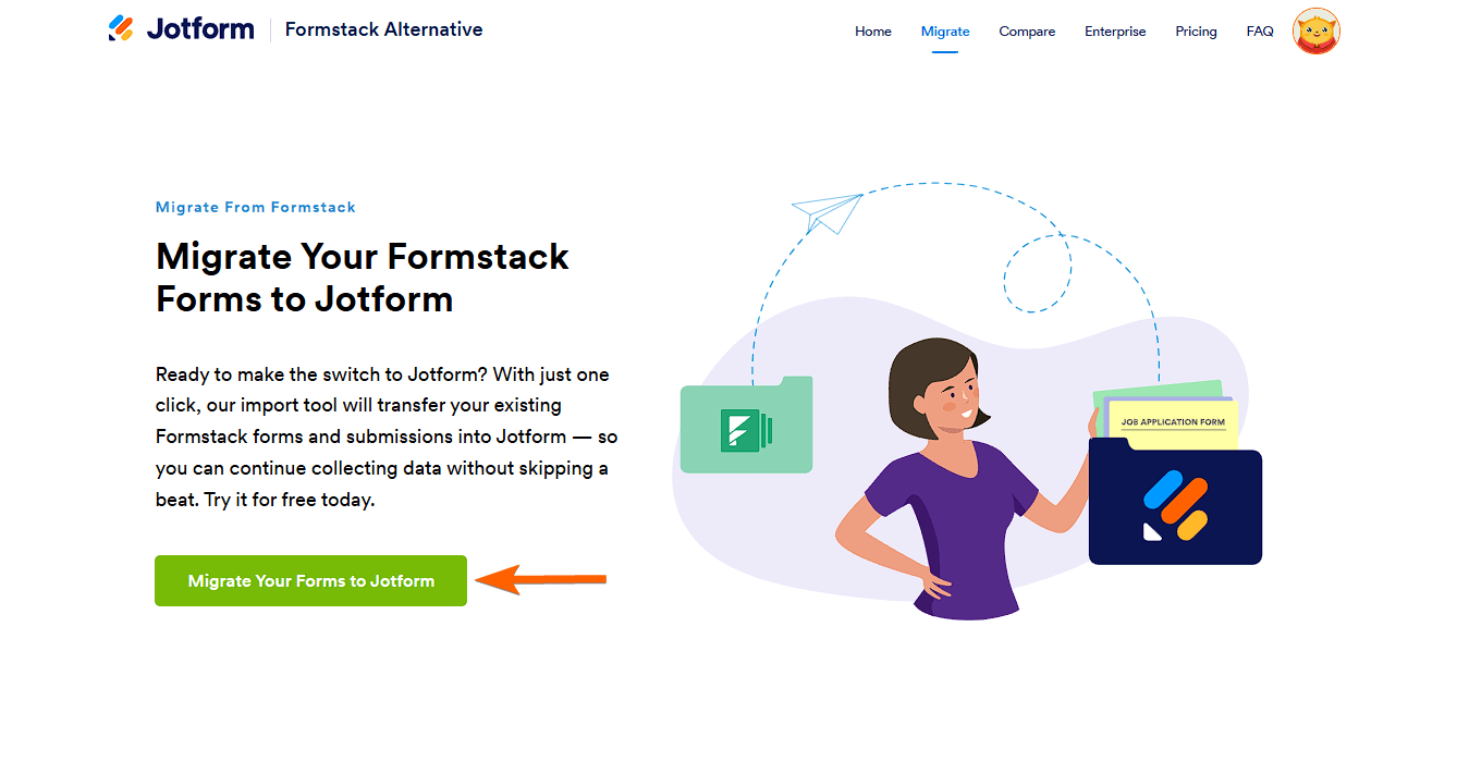 Migrate your forms to Jotform button under the Formstack migration page