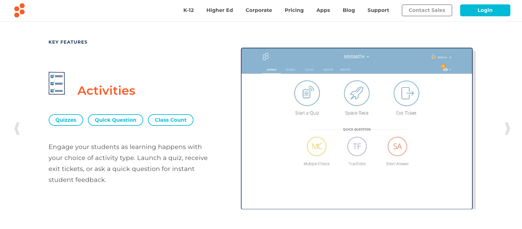 landing page of socrative