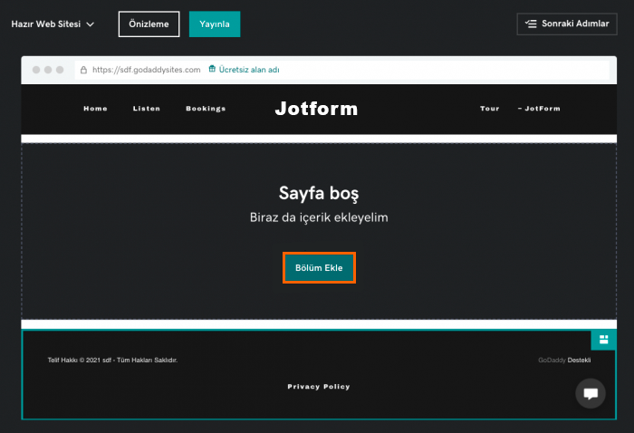 GoDaddy'ye Form Ekleme Image-2
