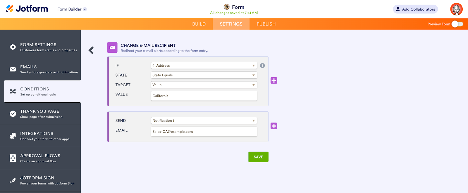Screenshot in Jotform builder showing the prefill feature