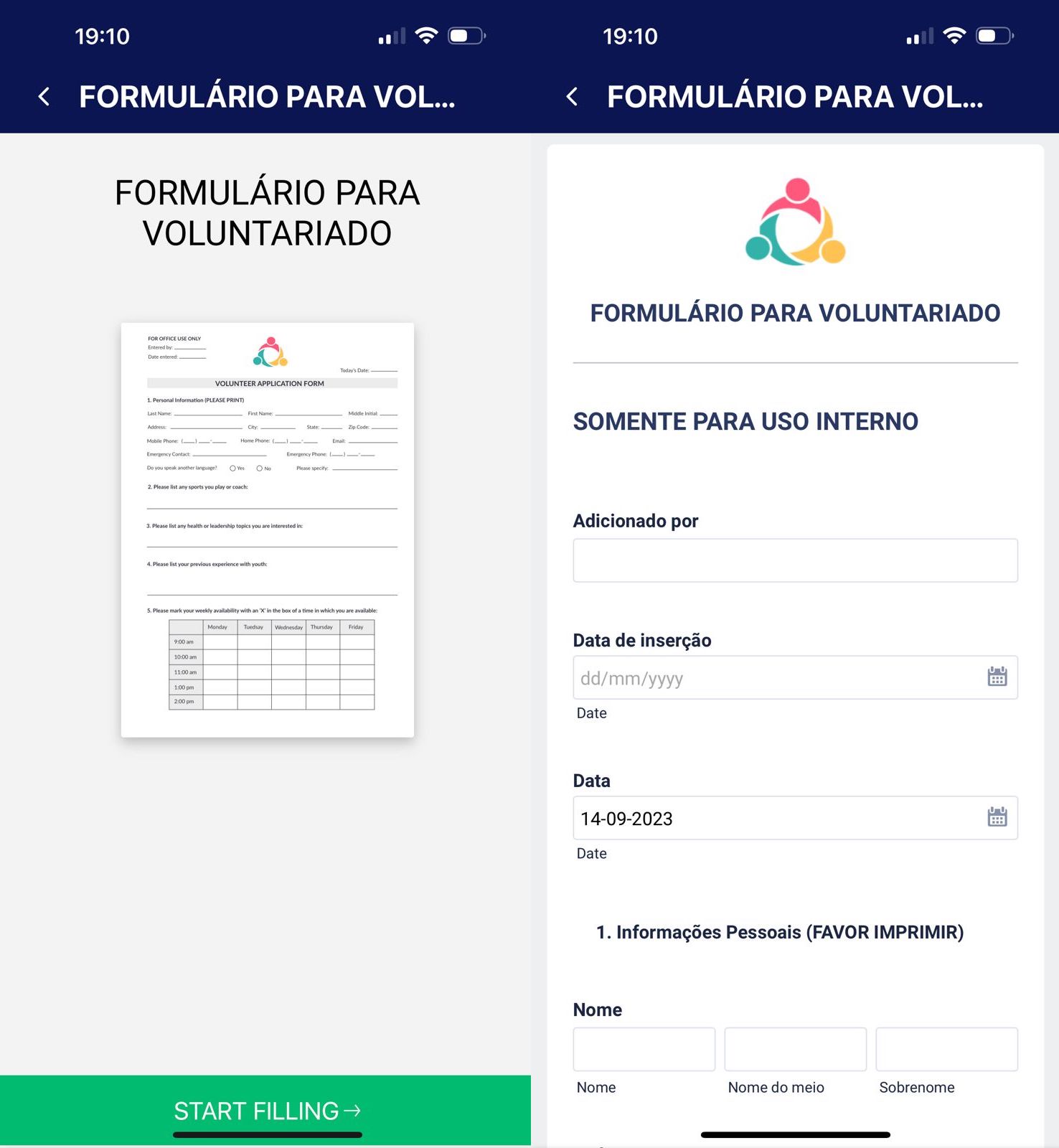 Captura de tela do app Jotform Formulários Móveis