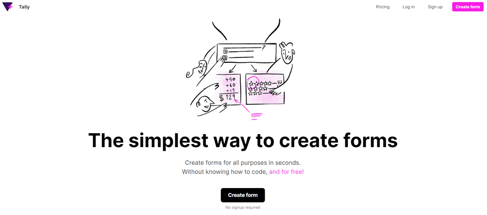 Landing Page of Tally Forms