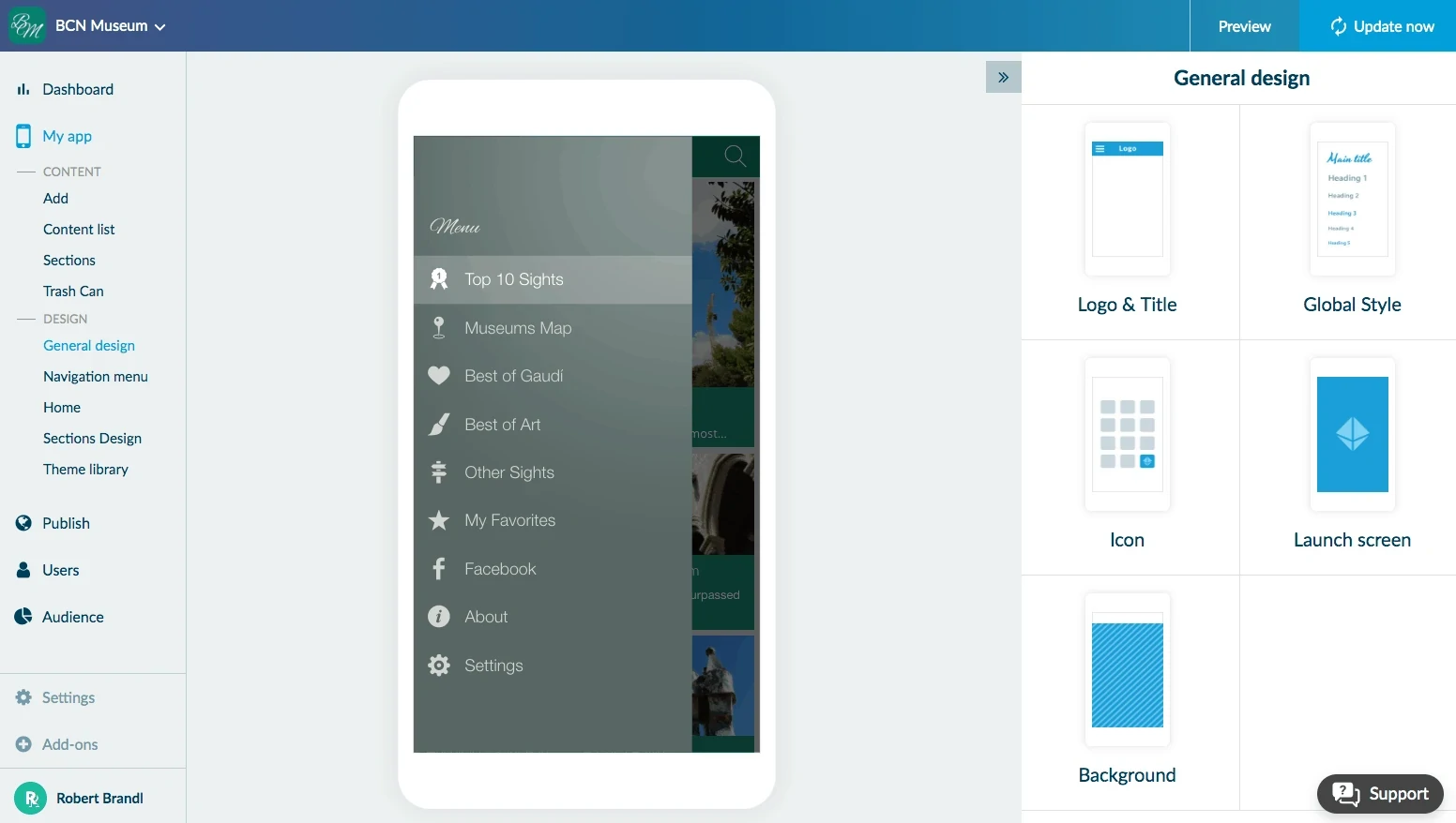 user interface of goodbarber