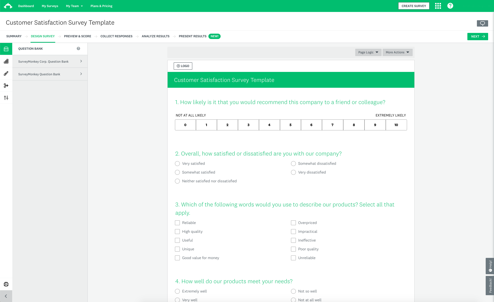 User Interface of SurveyMonkey