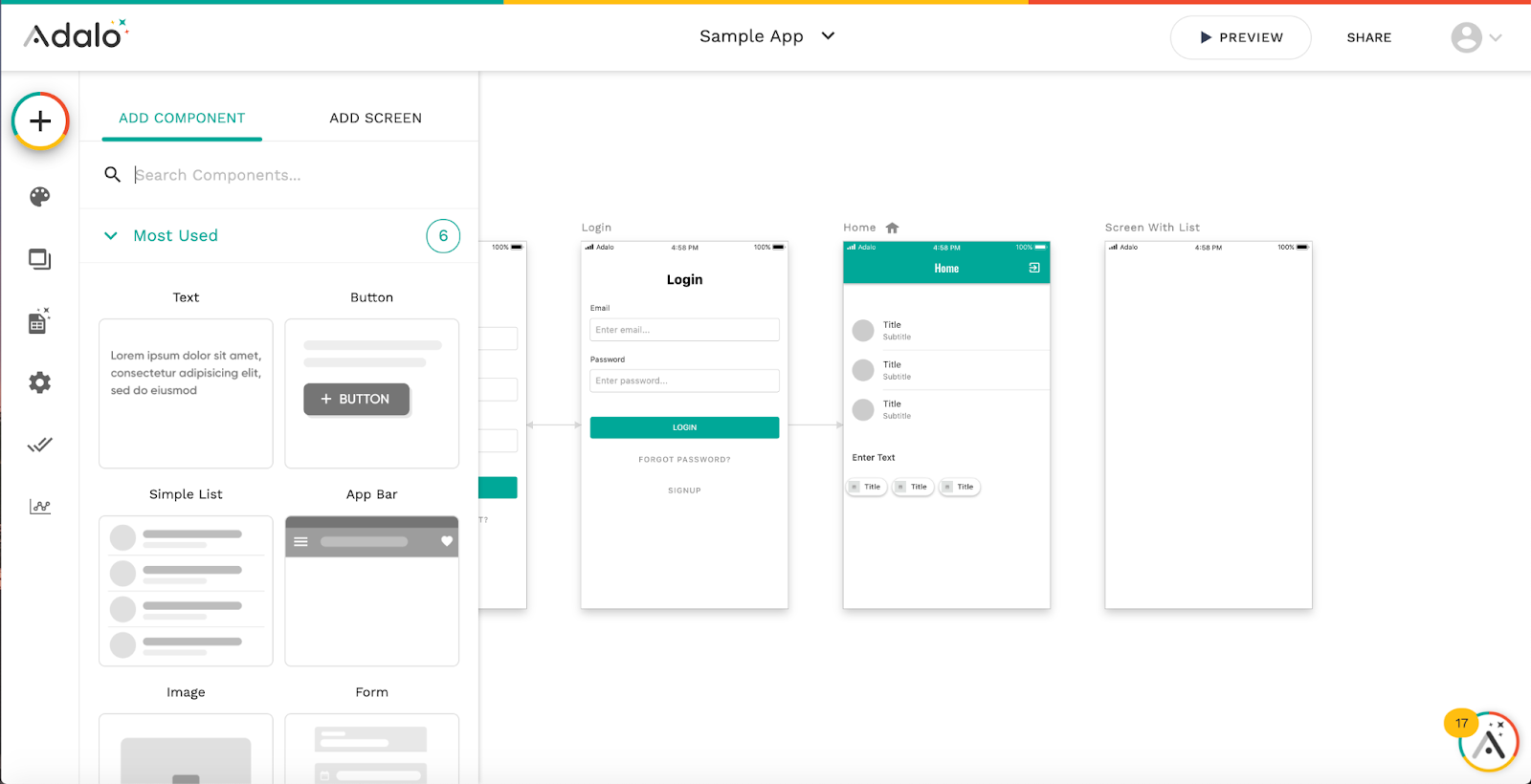 user interface of adalo