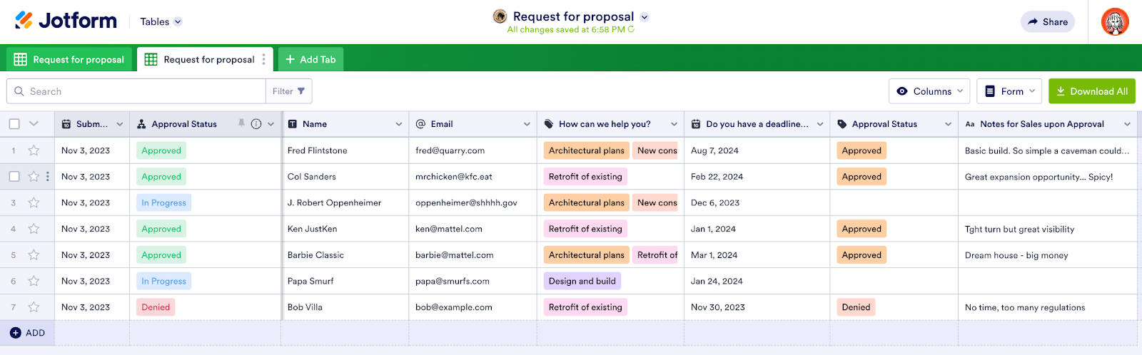View and Edit Form Submissions Using Get Form Page URL Widget in Jotform Tables