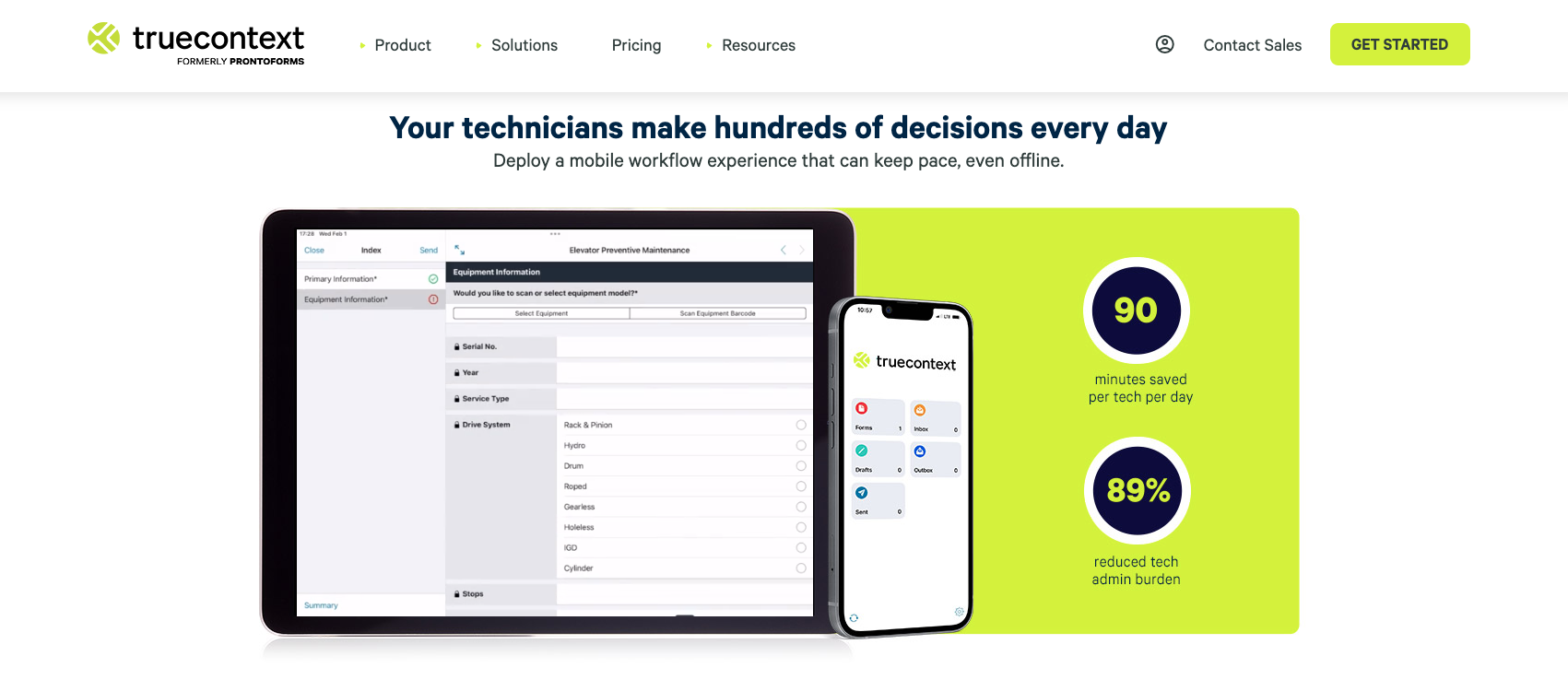 landing page of truecontext