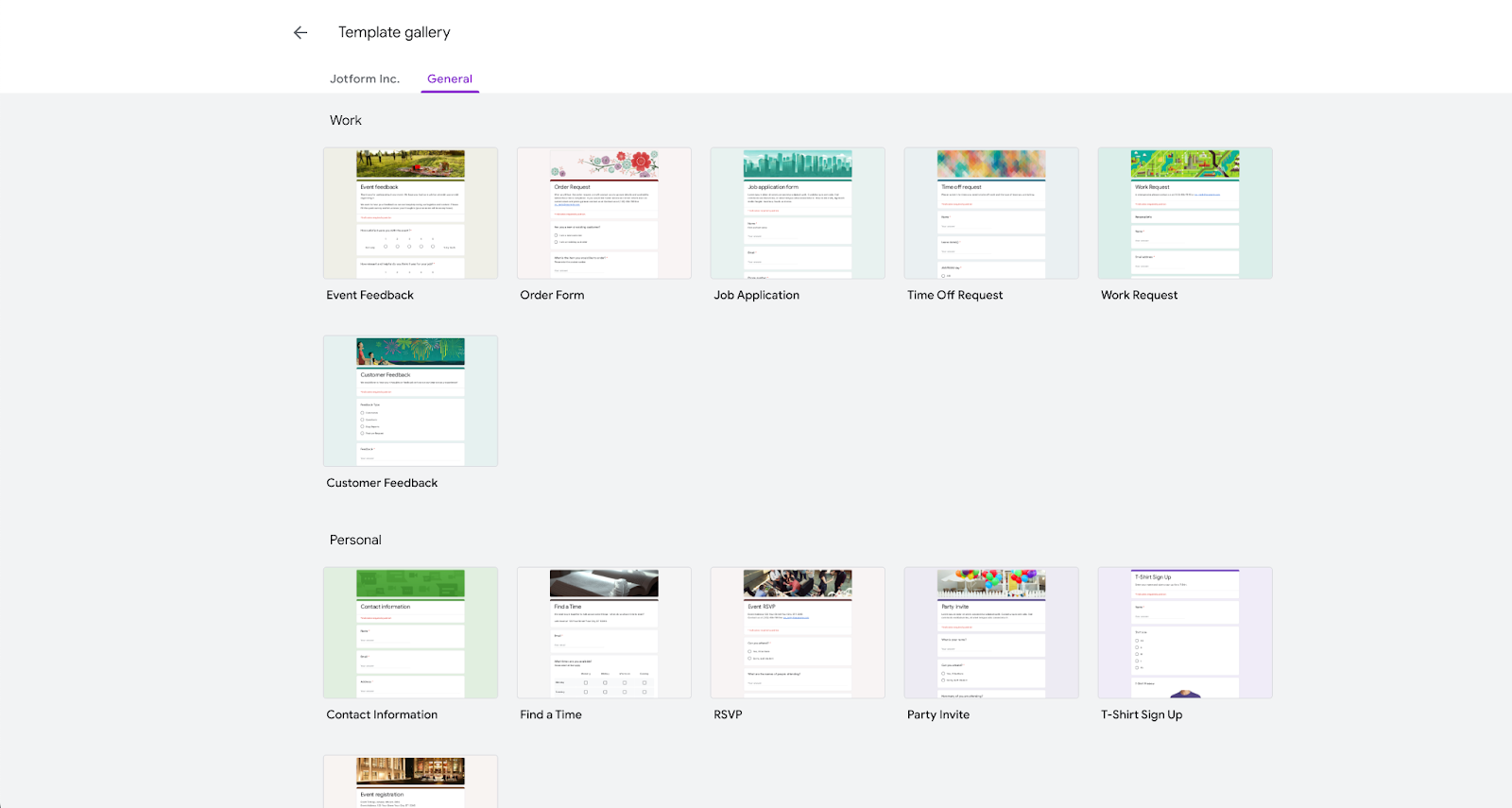 Google Formlar'da Şablon Galerisi Sayfası