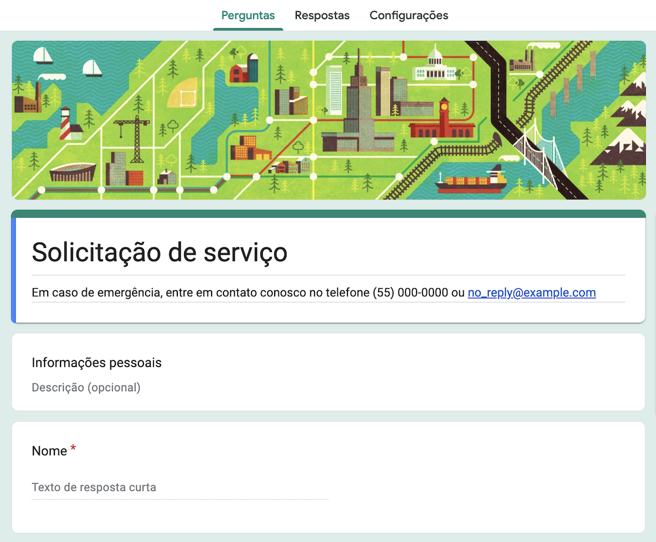 Captura de ecrã do modelo de solicitação de serviço