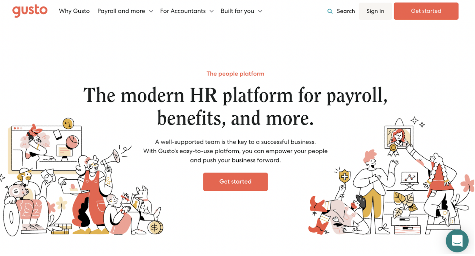 landing page of gusto