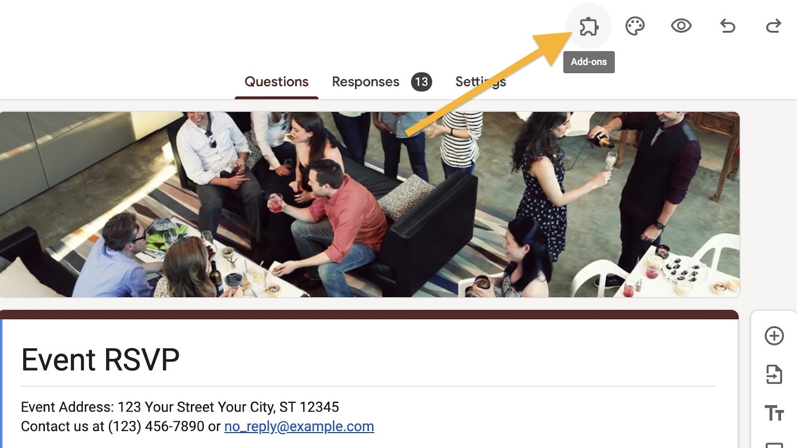 A screenshot showing an RSVP form in Google Forms