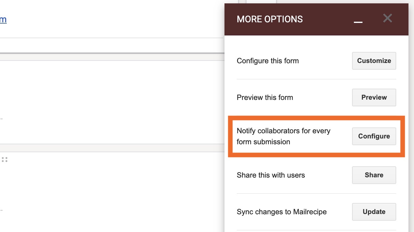 The menu that shows more options