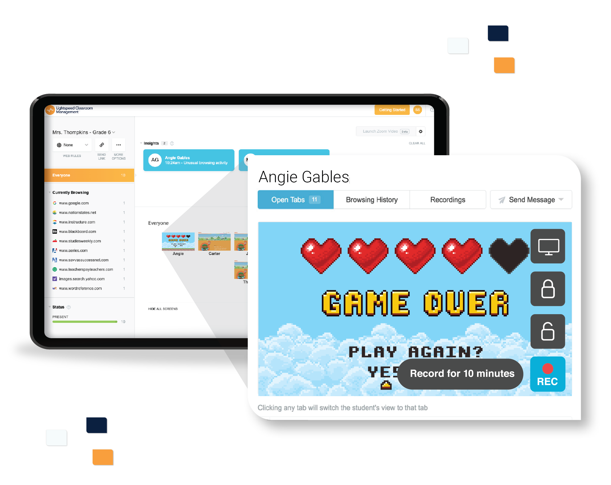 User Interface of Lightspeed Classroom Management