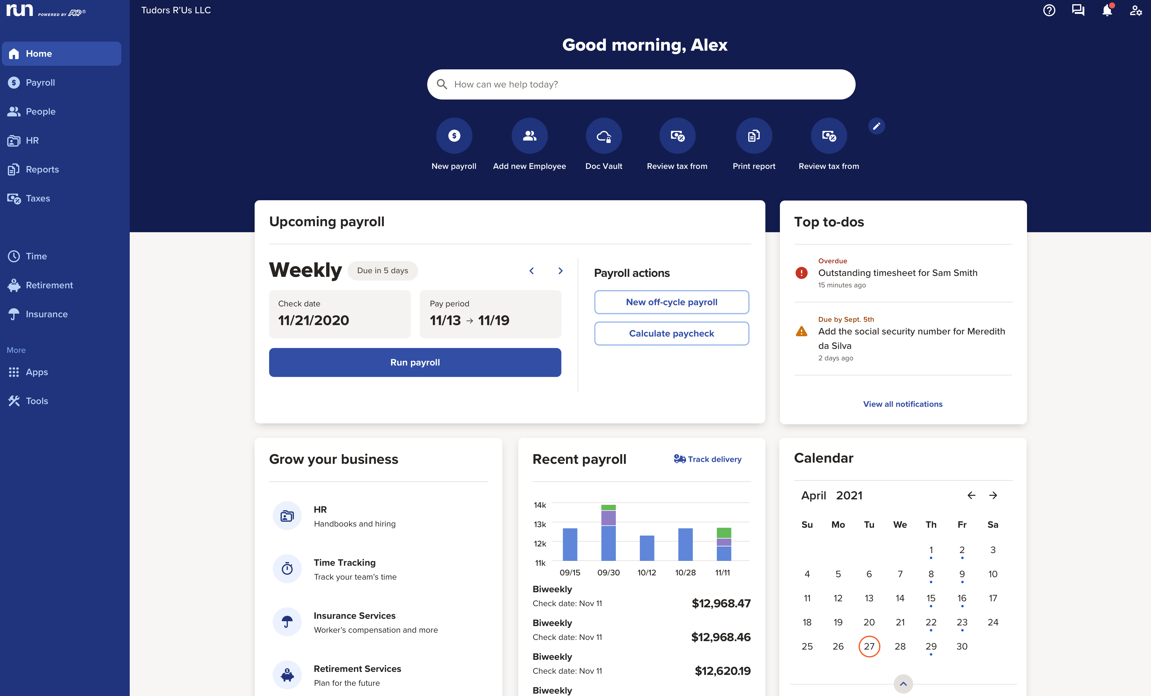 User Interface of RUN Powered by ADP