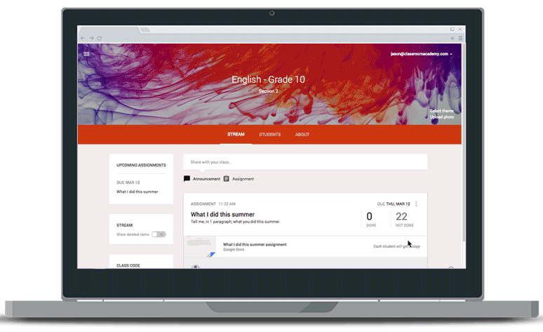 User Interface of Google Classroom