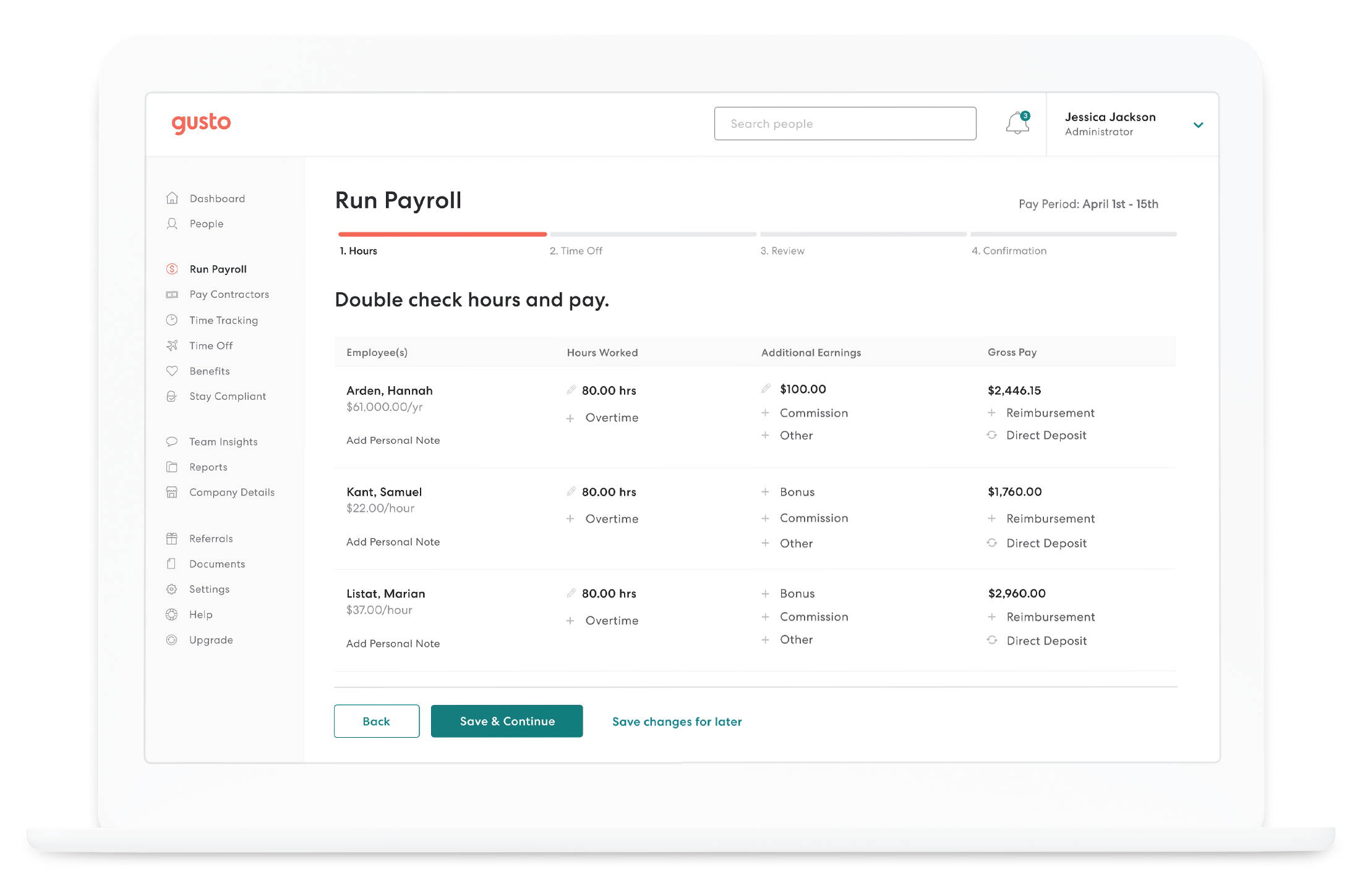 User Interface of Gusto