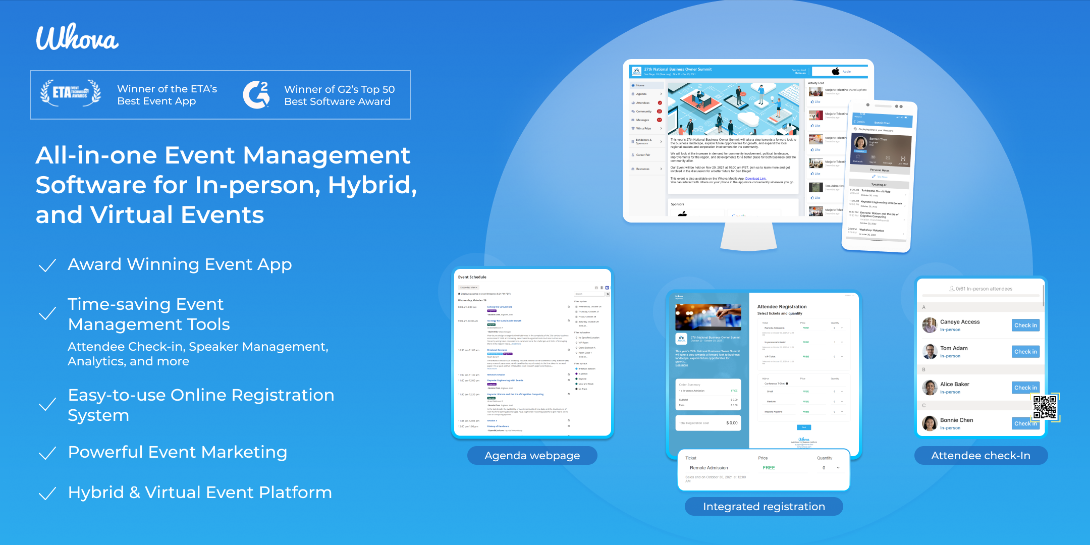 Different functions and features of Whova 