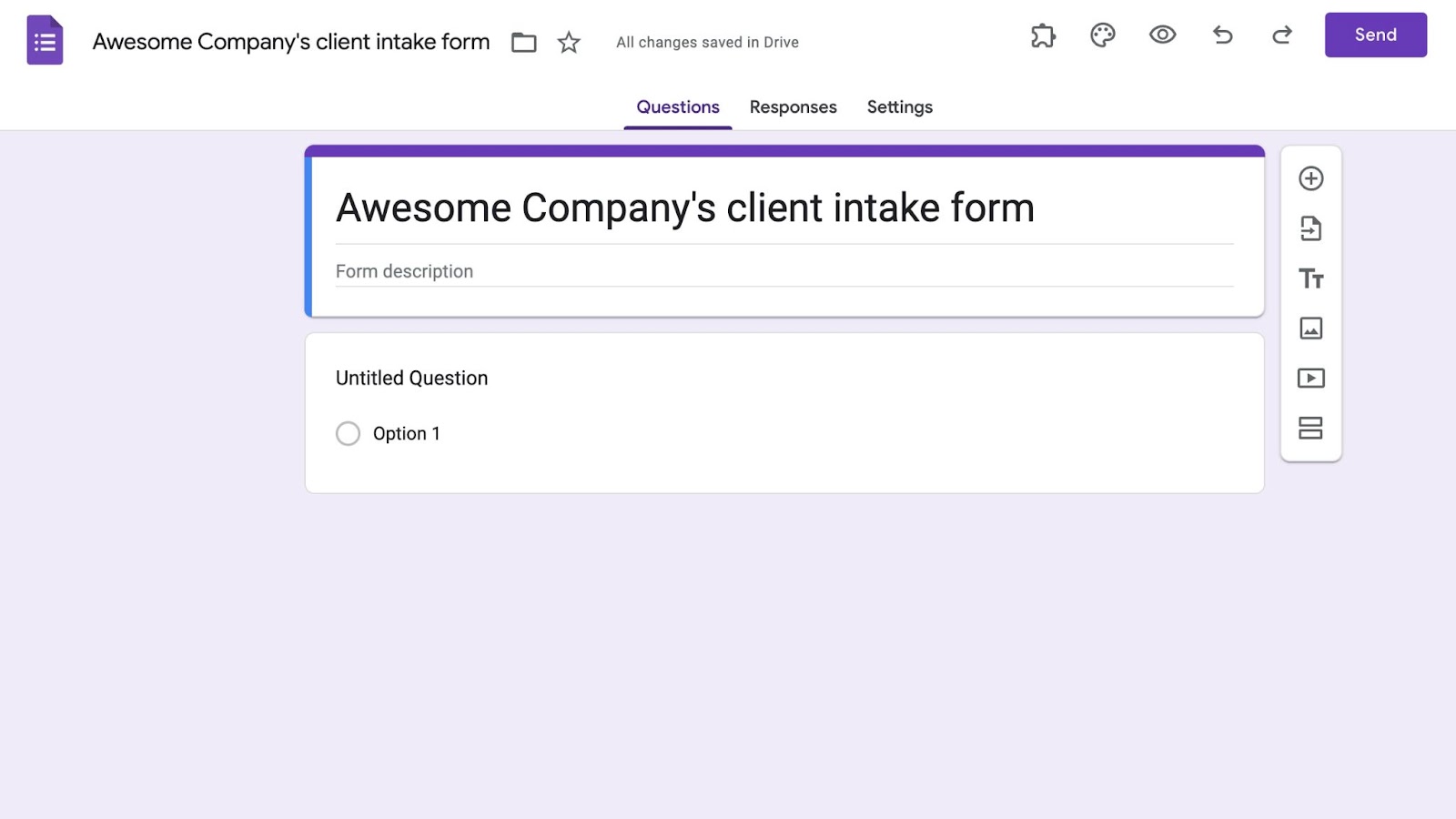 Screenshot of a form being built in Google Forms