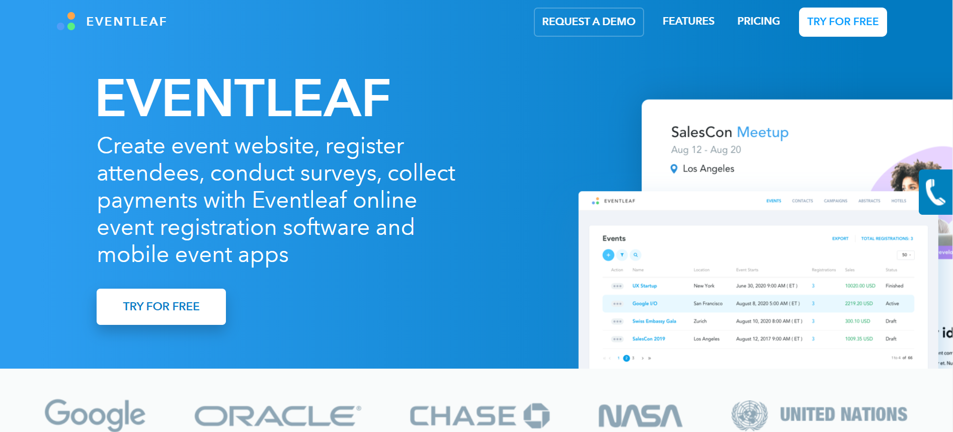 Eventleaf Landing Page
