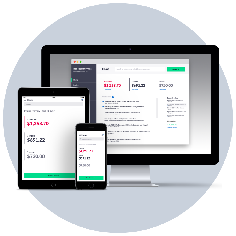 User Interface of Invoice2go in Different Devices