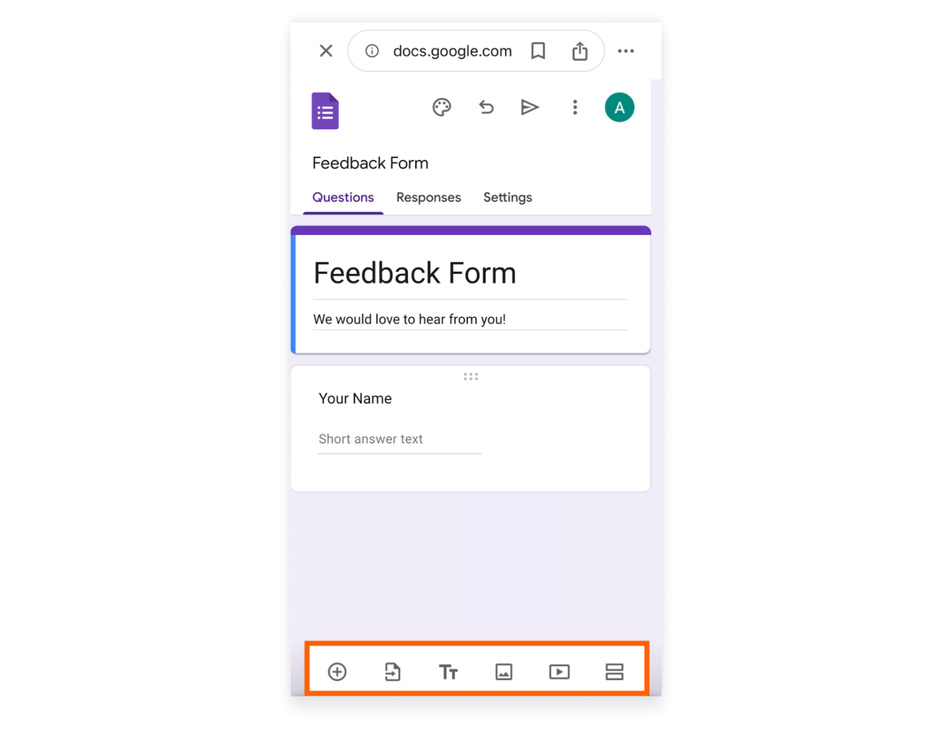Google Forms di iPhone Menyoroti Pengaturan Pertanyaan di Bawah Halaman