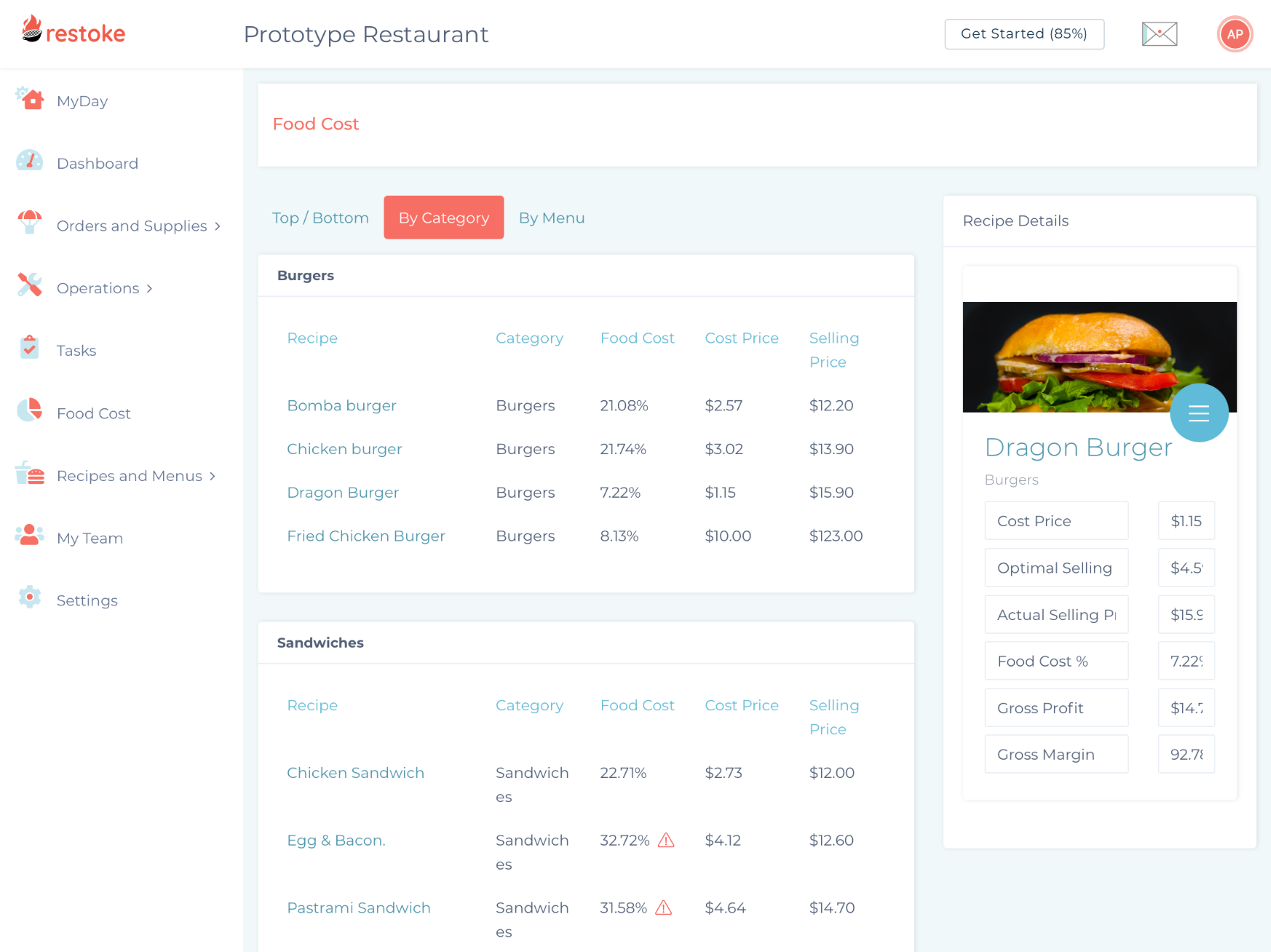 User Interface of Restoke