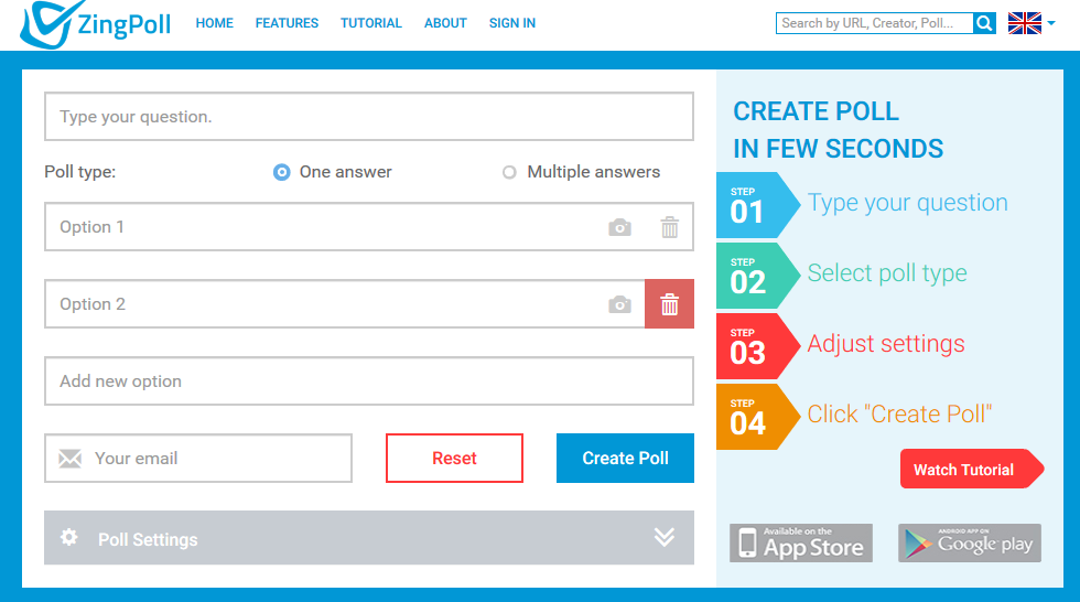 User Interface of Zingpoll