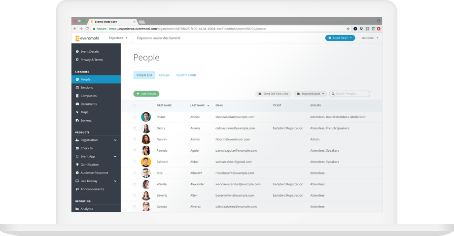User Interface of EventMobi