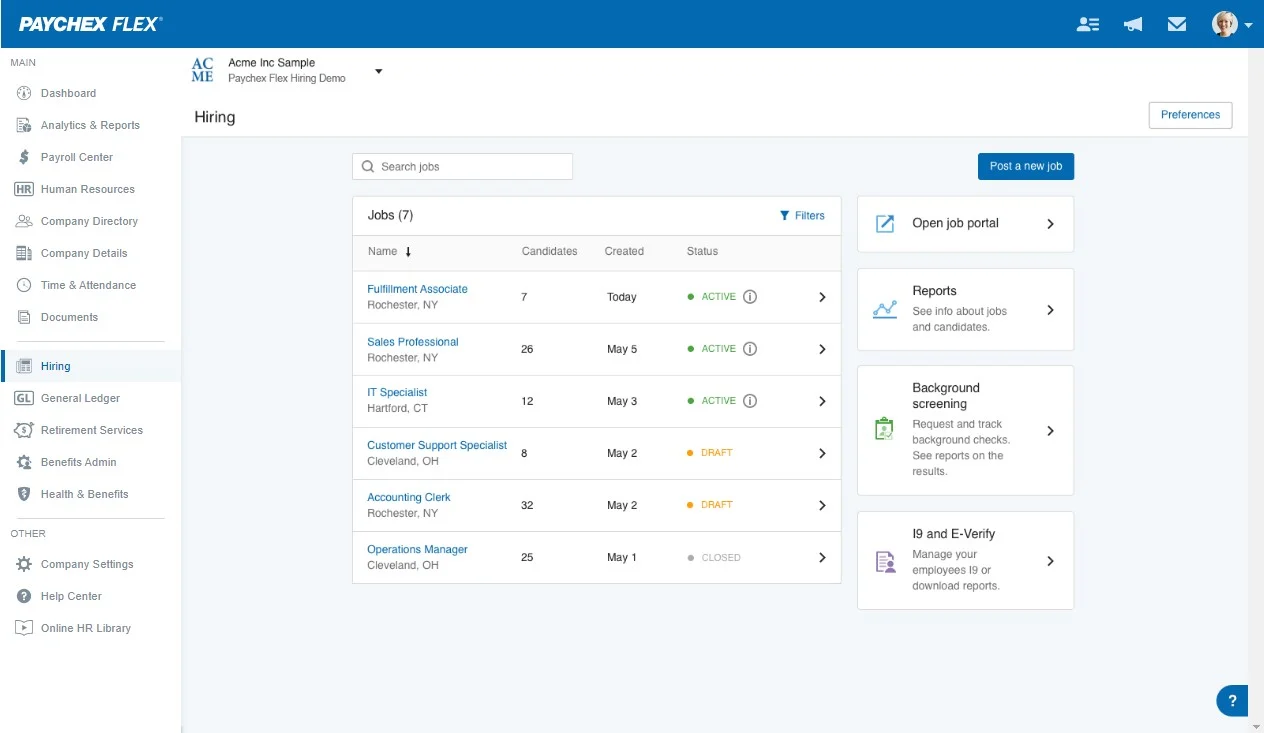 User Interface of Paychex